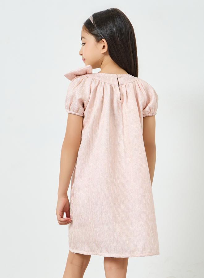 Styli Girls Pink A-Line Dress with Bow Detail - Image 3